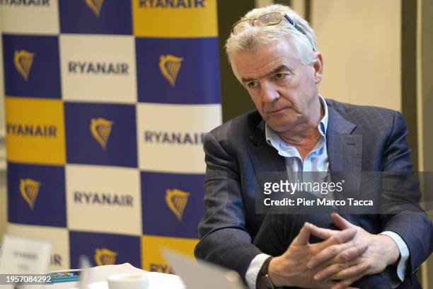 Of Ryanair Group, Michael O'Leary attends a press conference at Sheraton Diana Majestic on January 23, 2024 in Milan, Italy.