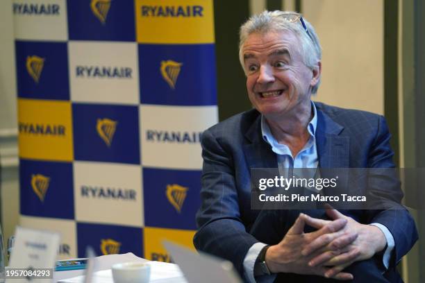 Of Ryanair Group, Michael O'Leary attends a press conference at Sheraton Diana Majestic on January 23, 2024 in Milan, Italy.