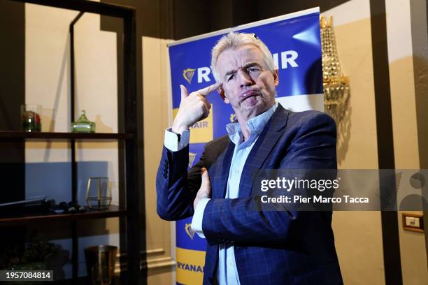 Of Ryanair Group, Michael O'Leary poses before the press conference at Sheraton Diana Majestic on January 23, 2024 in Milan, Italy.