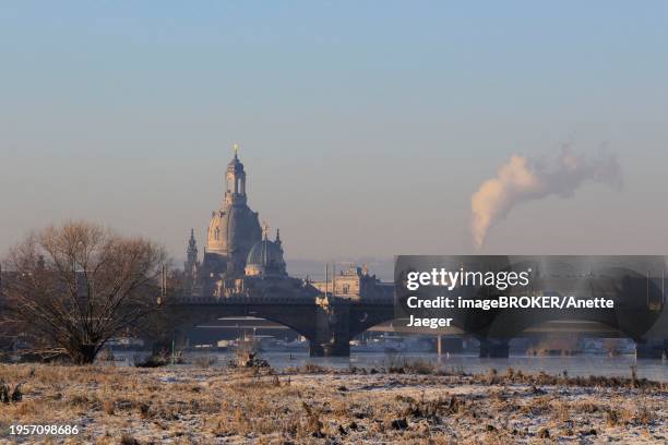 morning in winter in dresden, view to the church of our lady, saxony, germany, europe - anette dawn stock pictures, royalty-free photos & images
