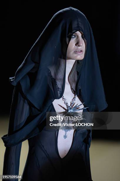 Model walks the runway during the Stephane Rolland Haute Couture Spring/Summer 2024 fashion show as part of Paris Fashion Week on January 23, 2024 in...