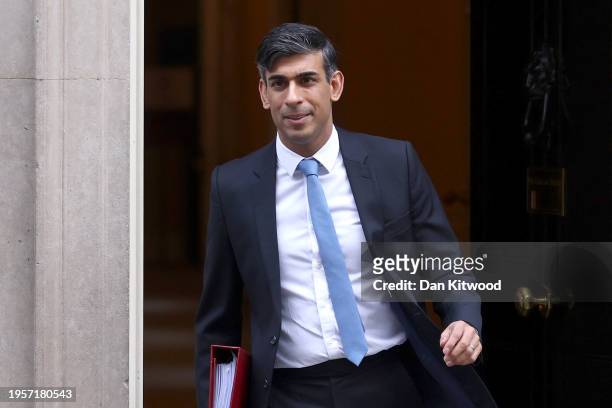 Britain's Prime Minister Rishi Sunak departs from number 10, Downing Street ahead of the weekly PMQ session in the House of Commons on January 24,...