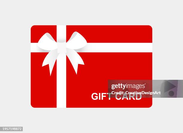 illustrations, cliparts, dessins animés et icônes de carte-cadeau rouge avec ruban blanc et noeud - étiquette à cadeau