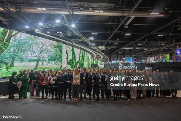 Family photo of those attending the inauguration of the Euskadi stand during the 44th edition of the International Tourism Fair, Fitur 2024, at IFEMA...