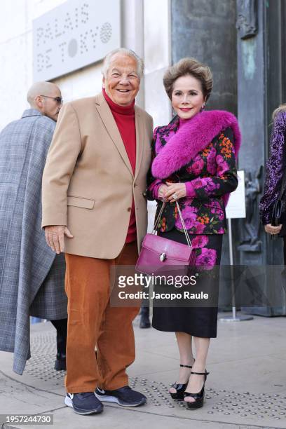 Massimo Gargia and Dewi Sukarno attend the Elie Saab Haute Couture Spring/Summer 2024 show as part of Paris Fashion Week on January 24, 2024 in...