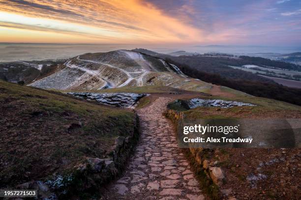 a frosty sunrise in the malvern hills - worcestershire stock pictures, royalty-free photos & images