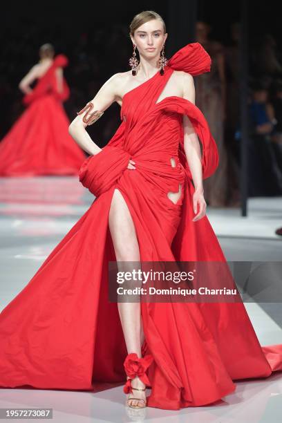 Model walks the runway during the Ziad Nakad Haute Couture Spring/Summer 2024 show as part of Paris Fashion Week on January 24, 2024 in Paris, France.