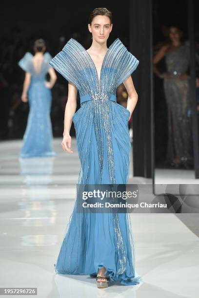 Model walks the runway during the Ziad Nakad Haute Couture Spring/Summer 2024 show as part of Paris Fashion Week on January 24, 2024 in Paris, France.