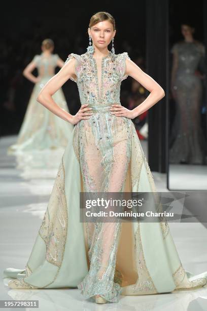 Model walks the runway during the Ziad Nakad Haute Couture Spring/Summer 2024 show as part of Paris Fashion Week on January 24, 2024 in Paris, France.