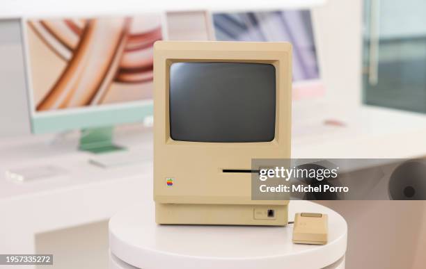An original Apple Macintosh Model M0001, as they celebrate 40th anniversary, is on display in between 2024 Apple models at the independent Apple...