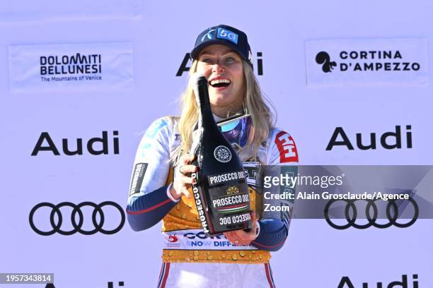 Ragnhild Mowinckel of Team Norway takes 1st place during the Audi FIS Alpine Ski World Cup Women's Downhill on January 27, 2024 in Cortina d'Ampezzo,...