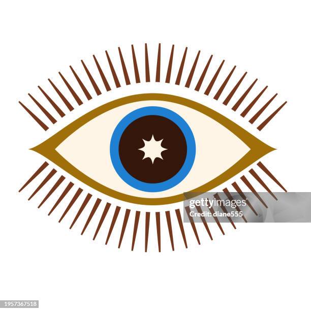 cute 1970's style eye icon on a transparent background - hippy stock illustrations