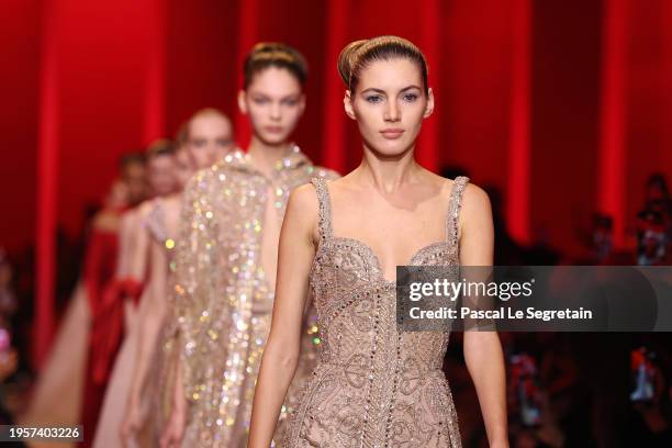 Models walk the runway during the Elie Saab Haute Couture Spring/Summer 2024 show as part of Paris Fashion Week on January 24, 2024 in Paris, France.