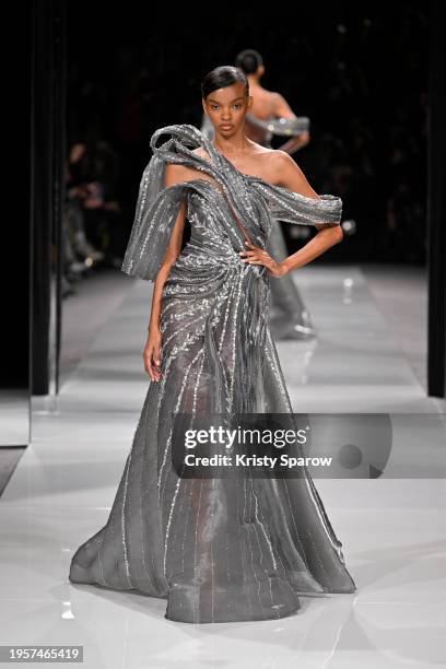 Model walks the runway during the Ziad Nakad Haute Couture Spring/Summer 2024 show as part of Paris Fashion Week on January 24, 2024 in Paris, France.