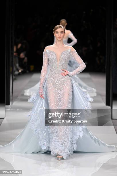 Model walks the runway during the Ziad Nakad Haute Couture Spring/Summer 2024 show as part of Paris Fashion Week on January 24, 2024 in Paris, France.