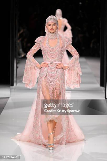 Model walks the runway during the Ziad Nakad Haute Couture Spring/Summer 2024 show as part of Paris Fashion Week on January 24, 2024 in Paris, France.