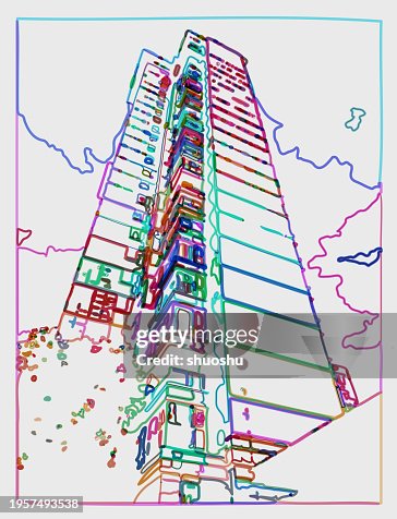 Abstract Line Art Building Structure Illustration Background High-Res ...