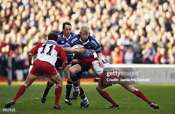 Leo Cullen of Leinster on the charge during the Heineken Cup quarter final between Leinster and Biarritz held on April 12, 2003 at Lansdowne Road in...