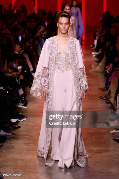 Model walks the runway during the Elie Saab Haute Couture Spring/Summer 2024 show as part of Paris Fashion Week on January 24, 2024 in Paris, France.