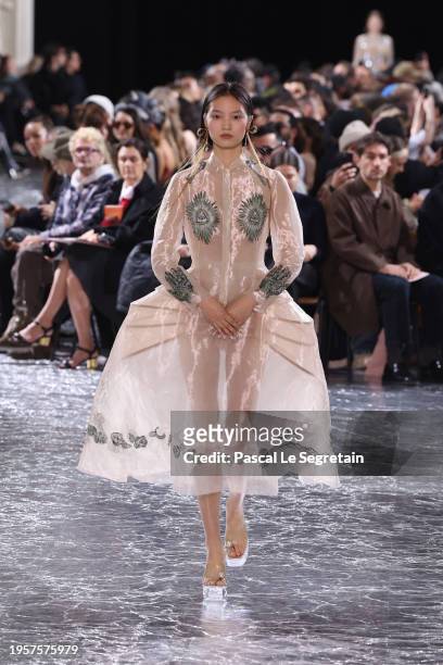 Model walks the runway during the Jean Paul Gaultier Haute Couture Spring/Summer 2024 show as part of Paris Fashion Week on January 24, 2024 in...