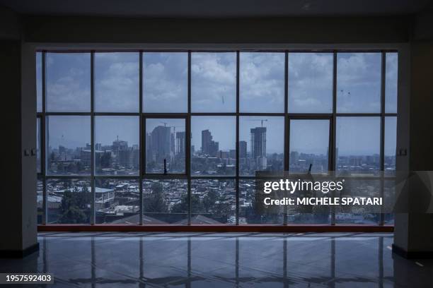 General view of a the city's skyline as seen from the historical Merkato district of Addis Ababa on January 27, 2024. Merkato district is believed to...