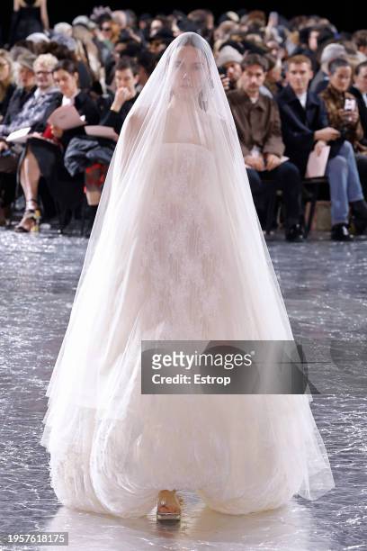 Model walks the runway during the Jean Paul Gaultier Haute Couture Spring/Summer 2024 show as part of Paris Fashion Week on January 24, 2024 in...
