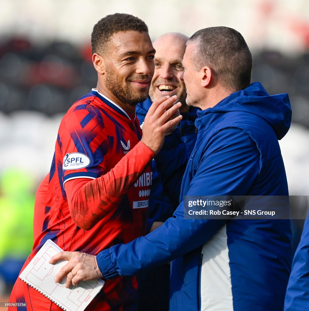 Rangers' Cyriel Dessers with Alex Rae and Stephan Van Der Heyden at ...