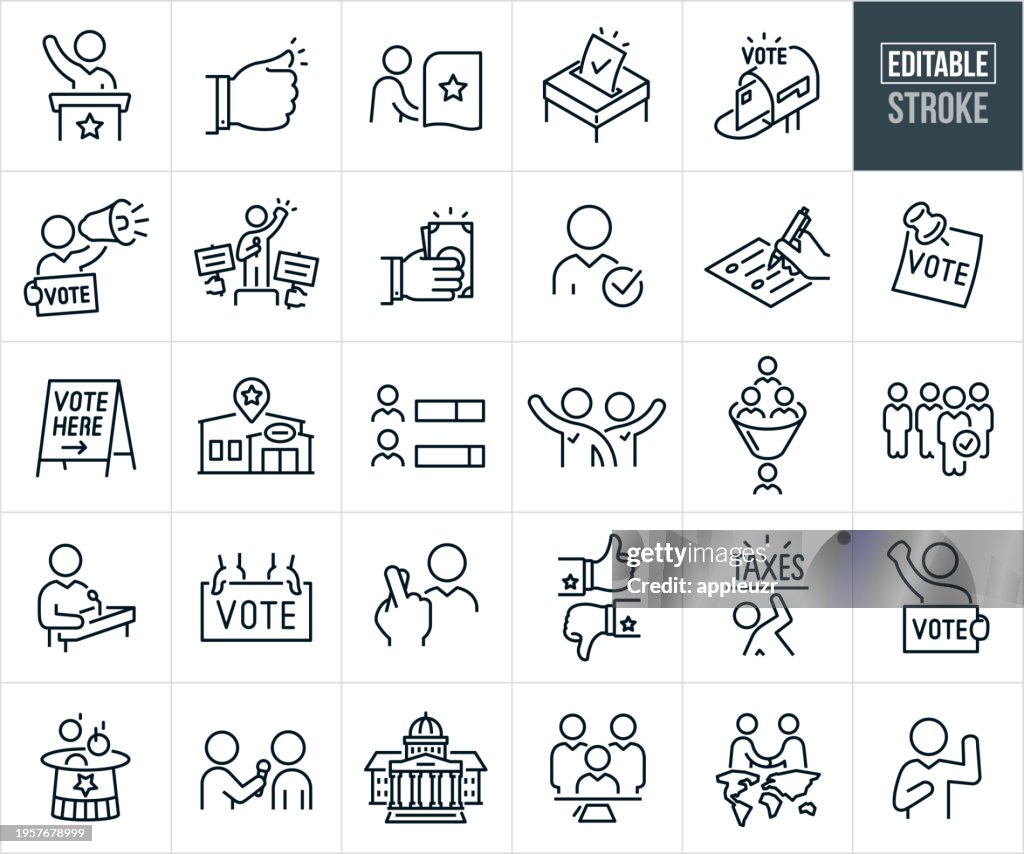 Iconos de línea fina de elecciones y votaciones - Trazo editable