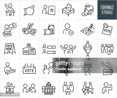 Icônes de ligne mince d’élection et de vote - Trait modifiable Icônes de ligne mince d’élection et de vote - Trait modifiable