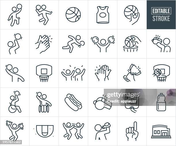 basketball thin line icons - editable stroke - disabled athlete stock-grafiken, -clipart, -cartoons und -symbole