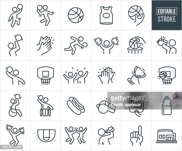 ilustraciones, imágenes clip art, dibujos animados e iconos de stock de basketball thin line icons - editable stroke - atleta discapacitado