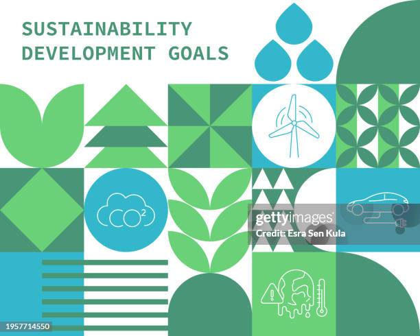 sustainability and environmental themed, in bauhaus style, a vector composition consisting of abstract geometric shapes. - green economy stock illustrations