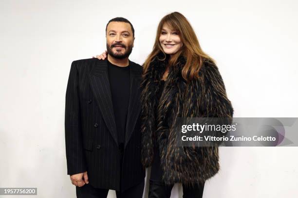 Designer Zuhair Murad and Carla Bruni are seen backstage prior to the Zuhair Murad Haute Couture Spring/Summer 2024 show as part of Paris Fashion...