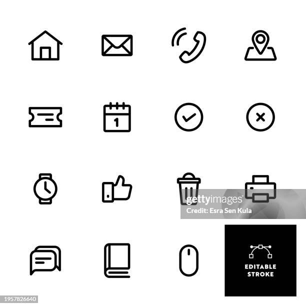 contact us basic line icon set with editable stroke - user experience stock illustrations