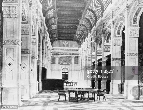 people and landmarks of india in 1895: connemara library - connemara-library stock illustrations