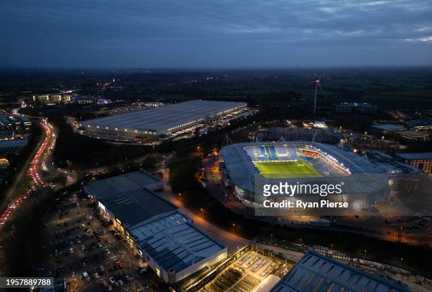 An aerial view of Select Car Leasing Stadium ahead of the FA Women's Continental Tyres League Cup match between Reading and Arsenal at Select Car...