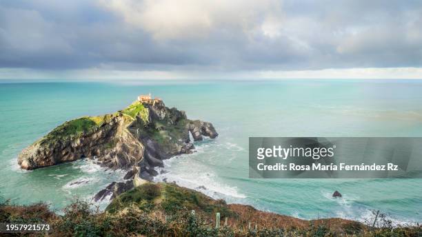 beautiful landscape of san juan de gaztelugatxe, setting for the series game of thrones, bermeo, basque country - game of thrones scene stock pictures, royalty-free photos & images