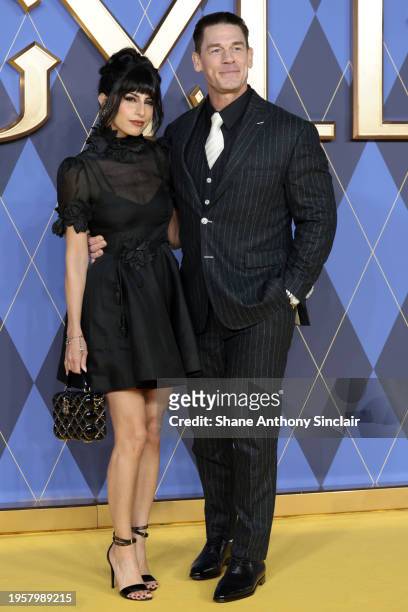 Shay Shariatzadeh and John Cena attend the World Premiere of "Argylle" at the Odeon Luxe Leicester Square on January 24, 2024 in London, England.