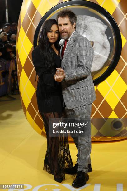 Ariana DeBose and Sam Rockwell attend the World Premiere of "Argylle" at the Odeon Luxe Leicester Square on January 24, 2024 in London, England.