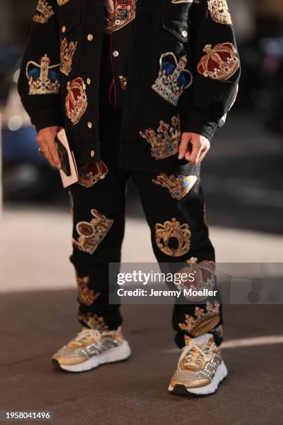 Dimitris Tsertsidis seen wearing Dolce & Gabanna black / colorful crown print pattern silk buttoned shirt, Dolce & Gabanna black / colorful crown...