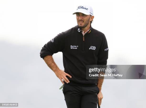 Max Homa of the United States looks on from the fourth green during the first round of the Farmers Insurance Open on the Torrey Pines South Course on...