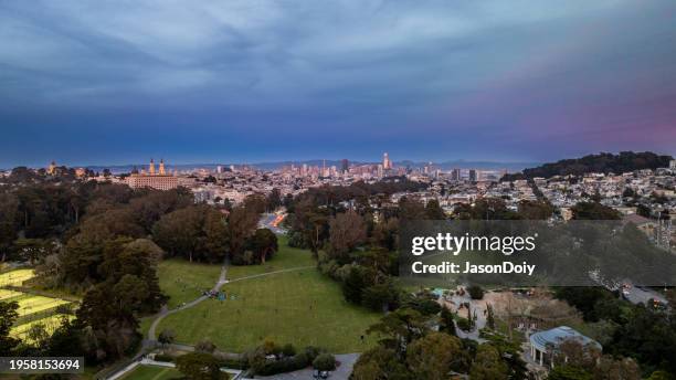 skyline von san francisco - golden gate park stock-fotos und bilder