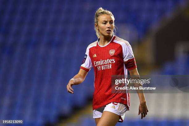 Leah Williamson of Arsenal looks on whilst wearing the captain's armband during the FA Women's Continental Tyres League Cup match between Reading and...