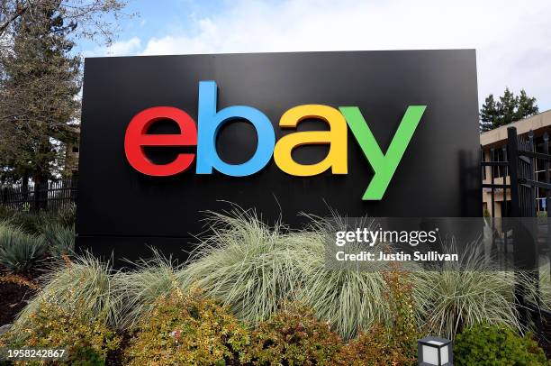 Sign is posted in front of eBay headquarters on January 24, 2024 in San Jose, California. EBay announced plans to lay off 1,000 jobs, an estimated 9...