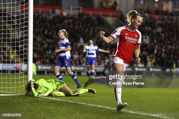 Stina Blackstenius of Arsenal celebrates scoring her team's sixth goal and her third goal to complete the hat-trick during the FA Women's Continental...