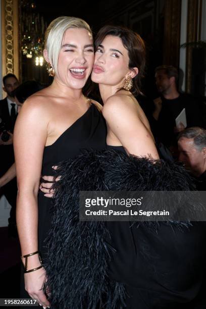 Florence Pugh and Kylie Jenner attend the Valentino Haute Couture Spring/Summer 2024 show as part of Paris Fashion Week on January 24, 2024 in Paris,...