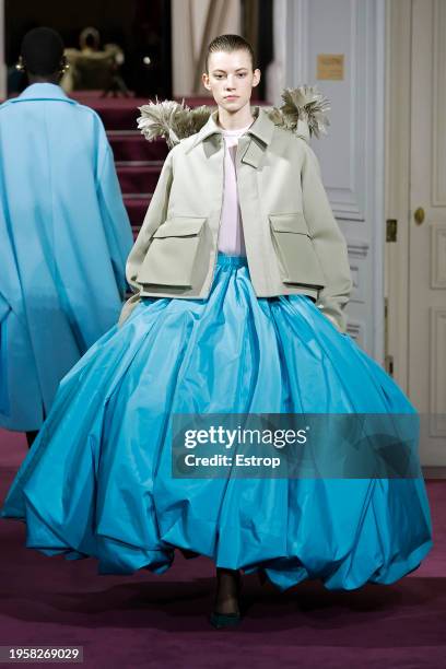 Model walks the runway during the Valentino Haute Couture Spring/Summer 2024 show as part of Paris Fashion Week on January 24, 2024 in Paris, France.