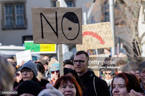 People gather to protest against the far-right Alternative for Germany political party on January 27, 2024 in Plauen, Germany. Hundreds of thousands...