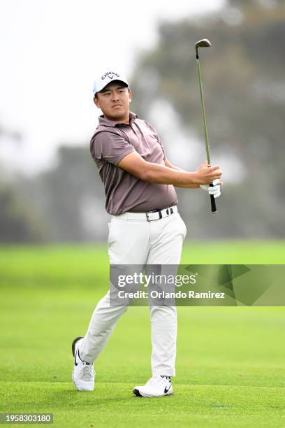 Kevin Yu of Taiwan plays a shot on the second hole during the first round of the Farmers Insurance Open on the Torrey Pines North Course on January...