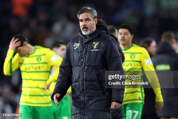 David Wagner, Manager of Norwich City, looks dejected following the Sky Bet Championship match between Leeds United and Norwich City at Elland Road...